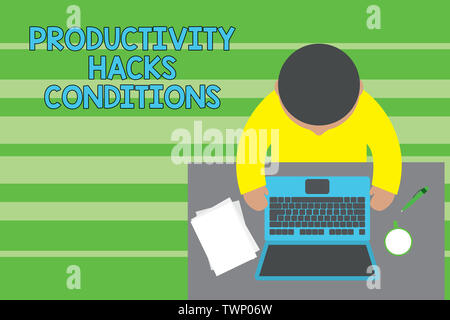 Conceptual la scrittura a mano che mostra la produttività Hacks. Concetto significato trucchi che puoi fare molto di più per lo stesso ammontare di tempo vista superiore giovane sitt Foto Stock