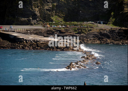 Decimato la parete del porto, PORT ERIN, Isola di Man e Isole britanniche Foto Stock