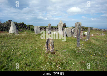 Cashtal yn Ard sito sepolcrale, Maughold, Nord dell' Isola di Man, Isole britanniche Foto Stock
