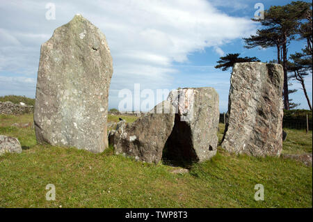 Cashtal yn Ard sito sepolcrale, Maughold, Nord dell' Isola di Man, Isole britanniche Foto Stock