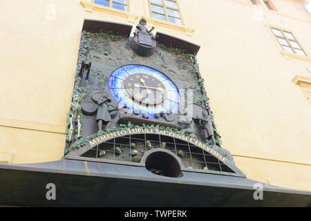 Zatec (Saaz): astronomico orologio Hop a Chram chmele una piva (Hop e birra tempio) in , Ustecky, Aussiger Regione Usti nad Labem Regione, ceco Foto Stock