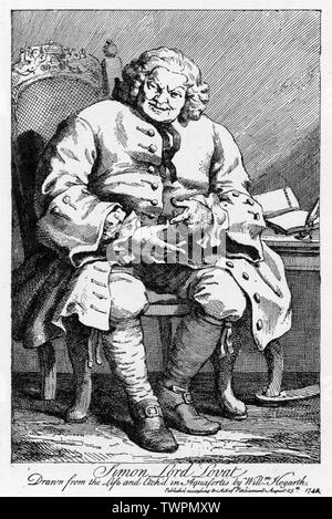 Simon Signore Lovat (c1667-1747). Da William Hogarth (1697-1764). Capo del Clan Fraser, Simon Fraser, undicesimo Signore Lovat commutato il suo sostegno tra i Giacobiti e il governo nel corso di tutta la sua vita. Il suo sostegno per il Principe Carlo a Culloden nel 1746 ha portato alla sua esecuzione, per alto tradimento, il 9 aprile 1747, sulla Tower Hill. Foto Stock