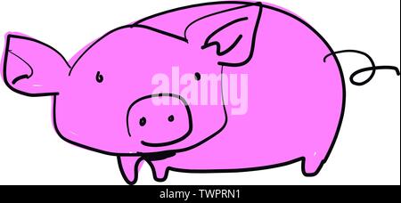 Disegnata a mano illustrazione vettoriale o di disegno di un maiale cartoon Illustrazione Vettoriale