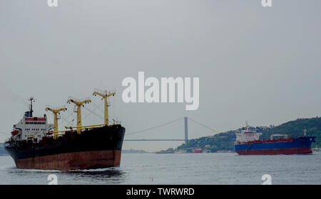 Istanbul, Provincia di Istanbul / Turchia: 19 Aprile, 2016: grandi quantità di merci e navi container passando dal Mediterraneo verso il Mar Nero attraverso il Foto Stock