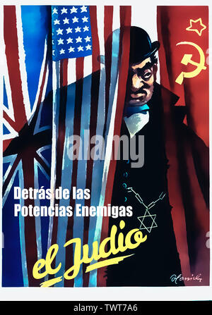 Propaganda nazista della II Guerra Mondiale, "Hinter den Feindmachten der Jude'. (Tradotto in spagnolo) Foto Stock