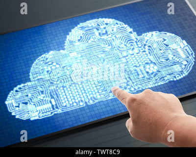 3D rendering cloud di circuito su tablet per la tecnologia di cloud computing Foto Stock