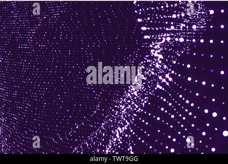 Abstract la scienza o la tecnologia dello sfondo. Graphic design. Illustrazione di rete con particelle. 3D la superficie della griglia. Illustrazione Vettoriale