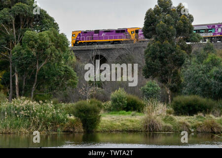 N treno di classe su Bluestone basalto viadotto ferroviario Foto Stock