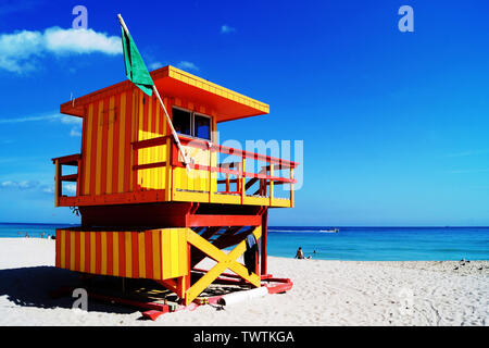 Il primo soccorso post sulla spiaggia di South Beach a Miami Beach, Florida, Stati Uniti d'America Foto Stock