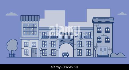 Le strade della città. Illustrazione Vettoriale in stile appartamento. Eps 10. Illustrazione Vettoriale