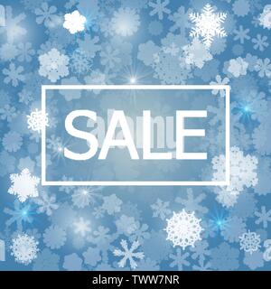 Abstract sfondo blu. Un sacco di diversi fiocchi di neve splendente. Vendita di banner. Illustrazione Vettoriale. Eps 10. Illustrazione Vettoriale