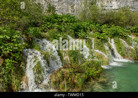 Cascate sul lago Gavanovac, Laghi di Plitvice NP, Croazia Foto Stock
