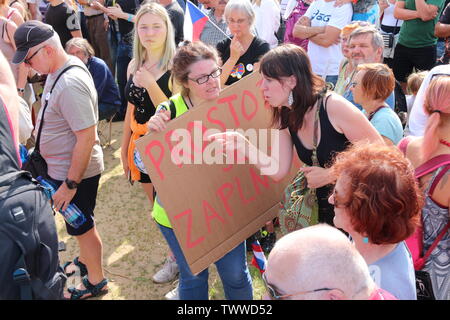 Praga Repubblica Ceca, 23 giu 2019. Una signora richiede un accesso riservato area dimostrativa. Foto Stock