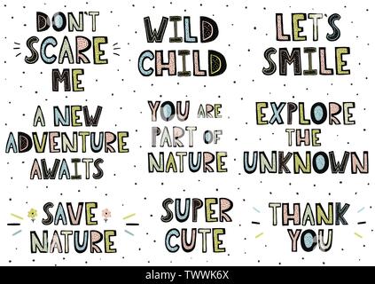 Insieme di frasi in stile scandinavo. Disegnato a mano Collezione lettering. Illustrazione Vettoriale Illustrazione Vettoriale