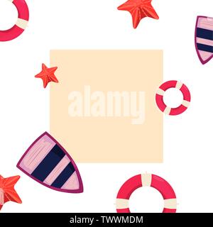 Estate Vacanze barca badge salvagente starfish illustrazione vettoriale Illustrazione Vettoriale
