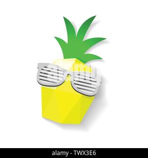 Ananas a bassa poli e il foglio di stile arte con occhiali da sole - isolato su sfondo bianco Illustrazione Vettoriale