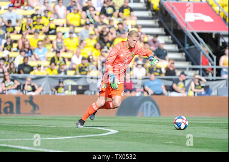 Columbus, Ohio, Stati Uniti d'America. Domenica, 23 Giugno 2019: Columbus Crew SC portiere Jon Kempin (24) nella prima metà del match tra Sporting Kansas City e Columbus Crew SC a MAPFRE Stadium, in Columbus OH. Obbligatorio Photo credit: Dorn Byg/Cal Sport Media. Sporting Kansas City 0 - Columbus Crew SC 0 Credito: Cal Sport Media/Alamy Live News Foto Stock