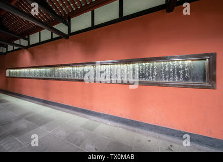 La tavoletta di pietra del maestro posteriore nel tempio di Wuhou a Chengdu Foto Stock