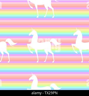 Modello senza cuciture con stilized unicorns. Illustrazione colorata in rosa, blu, colori a raggi ultravioletti Illustrazione Vettoriale