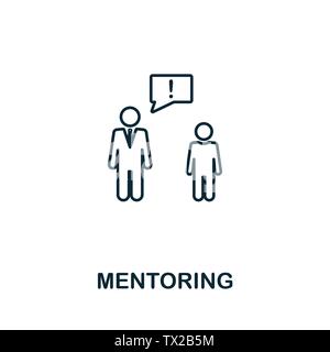 Simbolo dell'icona del vettore di mentoring in stile outline. Segno creativo dalla collezione di icone delle risorse umane. Icona di Mentoring sottile per computer e dispositivi mobili Illustrazione Vettoriale