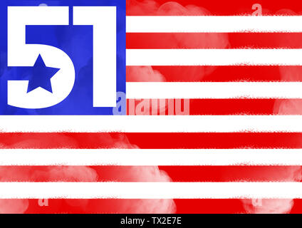 Una vista altrnative a stelle e strisce, bandiera degli Stati Uniti d'America con 51 numero e le ombre delle nuvole di fumo o. Il design moderno. Arte contemporanea. Creative e concettuali collage colorato. Foto Stock
