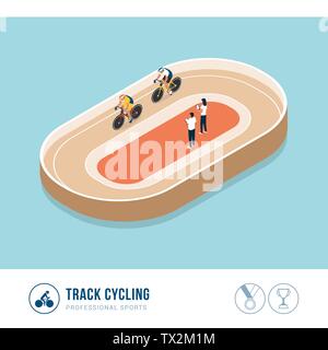Sport Professionali concorrenza: ciclismo su pista, i ciclisti in sella ad una bicicletta durante una gara Illustrazione Vettoriale