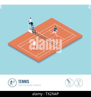 Sport Professionali concorrenza: i giocatori di tennis durante una partita Illustrazione Vettoriale
