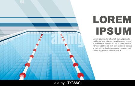 Professional piscina con percorsi per il bagno di immersione e acqua piatta illustrazione vettoriale posto per testo banner orizzontale Illustrazione Vettoriale