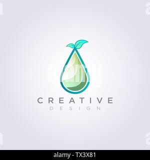 Granuli di acqua con foglie sulla sommità illustrazione vettoriale di clipart Design Logo Symbol modello. Illustrazione Vettoriale