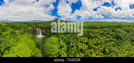 Stati Uniti d'America, Hawaii, Kauai, Stato Wailua Park, Cascate Wailua, vista aerea Foto Stock