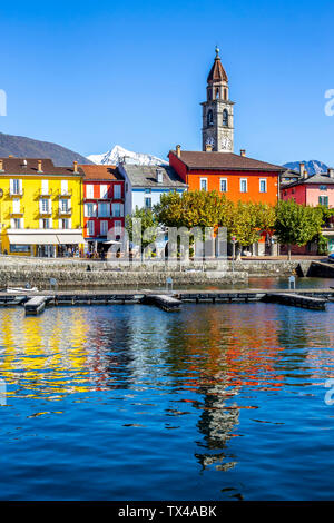 I pontili del Lago Maggiore, Ascona, Ticino e Svizzera Foto Stock