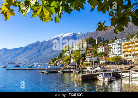 I pontili del Lago Maggiore, Ascona, Ticino e Svizzera Foto Stock