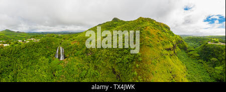 Stati Uniti d'America, Hawaii, Kauai, Stato Wailua Park, Cascate Opaekaa, vista aerea Foto Stock