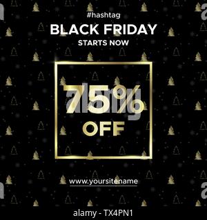 Vendita banner Venerdì nero fino al 75 percento di sconto. Illustrazione Vettoriale