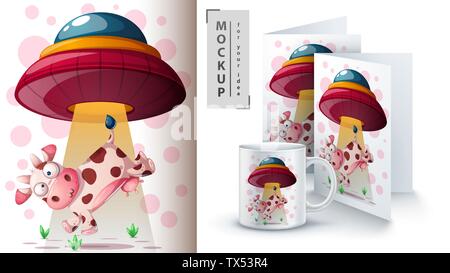 Ufo, mucca - mockup per la tua idea. Illustrazione Vettoriale