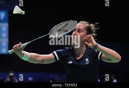 Minsk, Bielorussia. Il 24 giugno 2019. Kirsty Gilmour (GBR) svolge nel gruppo fasi del Badminton concorrenza al 2° European games. Minsk Arena. Credito: Sport In immagini/Alamy Live News Foto Stock