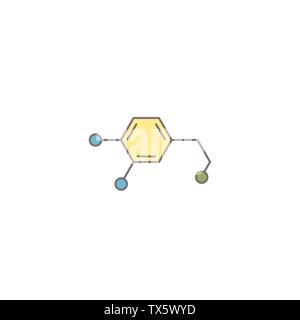 La dopamina struttura molecolare. molecola di neurotrasmettitore. Scheletro di chimica formula colorati. Ormone della felicità e gioia. Linea del vettore illustrazione è Illustrazione Vettoriale