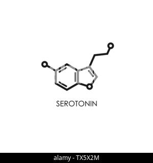 La serotonina struttura molecolare. molecola di neurotrasmettitore. Scheletro di formula chimica. Ormone della felicità e gioia. Linea del vettore illustrazione o isolato Illustrazione Vettoriale