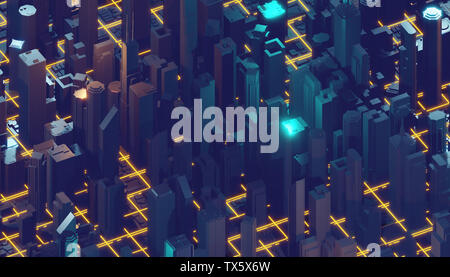Techno mega city, urban e futuristico i concetti di tecnologia, originale rendering 3D Foto Stock