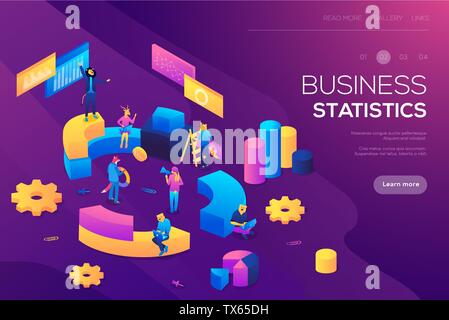 Piatto infographics isometrica per banner o intestazione business illustrazione vettoriale. Amministrazione finanziaria concetto. Consulenza per le prestazioni dell'azienda, analisi del concetto. Statistiche e business statemen Illustrazione Vettoriale