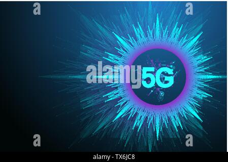 5G di rete sistemi wireless e internet illustrazione vettoriale. Rete di comunicazione. Il concetto di Business banner. Intelligenza artificiale e macchina Illustrazione Vettoriale