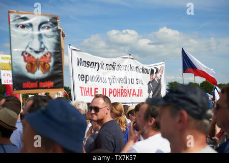 Praga/ Repubblica Ceca - 23 Giugno 2019: folla di persone protesta contro il Primo Ministro Babis e ministro della Giustizia sulla Letna, Letenska piano. Foto Stock