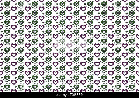 Cuori di Seamless pattern in verde e il colore nero su sfondo bianco. Piccoli cuori pattern per il tessile, la moda e lo sfondo per il design interno. Foto Stock