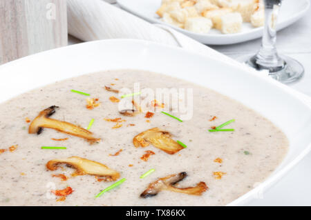 Crema di funghi zuppa closeup Foto Stock