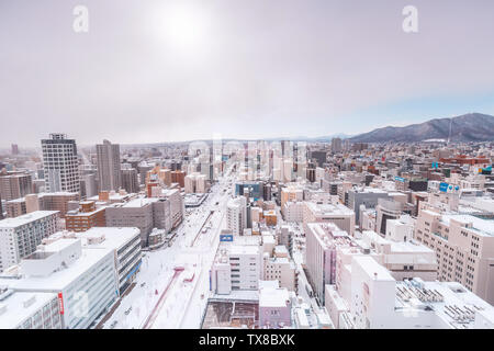 Sapporo coperta di neve Foto Stock