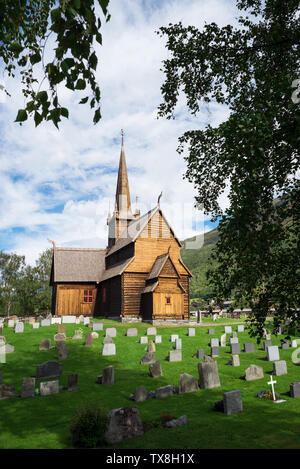 Lomskyrkja - La Chiesa in LOM. Più antico conservato edifici in legno. Splendida attrazione turistica della Norvegia Foto Stock