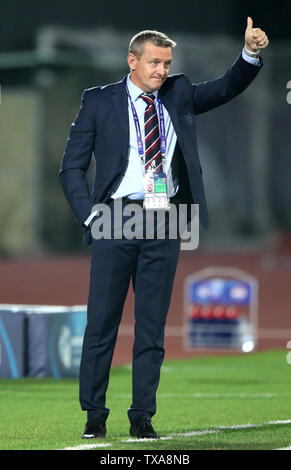 Inghilterra manager Aidy Boothroyd durante il 2019 UEFA Europei Under-21 gara di campionato al San Marino Stadium, Serravalle. Foto Stock