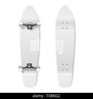 Lo skateboard. Vector realistiche in 3D Render bianco vuoto Skateboard Icon Set Closeup isolati su sfondo bianco. Modello di progetto di skateboard mostra Illustrazione Vettoriale