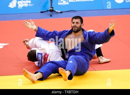 Minsk, Bielorussia. Il 24 giugno 2019. Arman Adamian (RUS) vincitore in -100 kg judo categoria al secondo European Games il 24 giugno 2019 in Chizhovka Arena a Minsk, in Bielorussia. Credito: Chamid Soenar/SCS/AFLO/Alamy Live News Credito: Aflo Co. Ltd./Alamy Live News Foto Stock