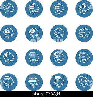 Semplice insieme di Cloud Computing vettore relative Icone di linea Illustrazione Vettoriale